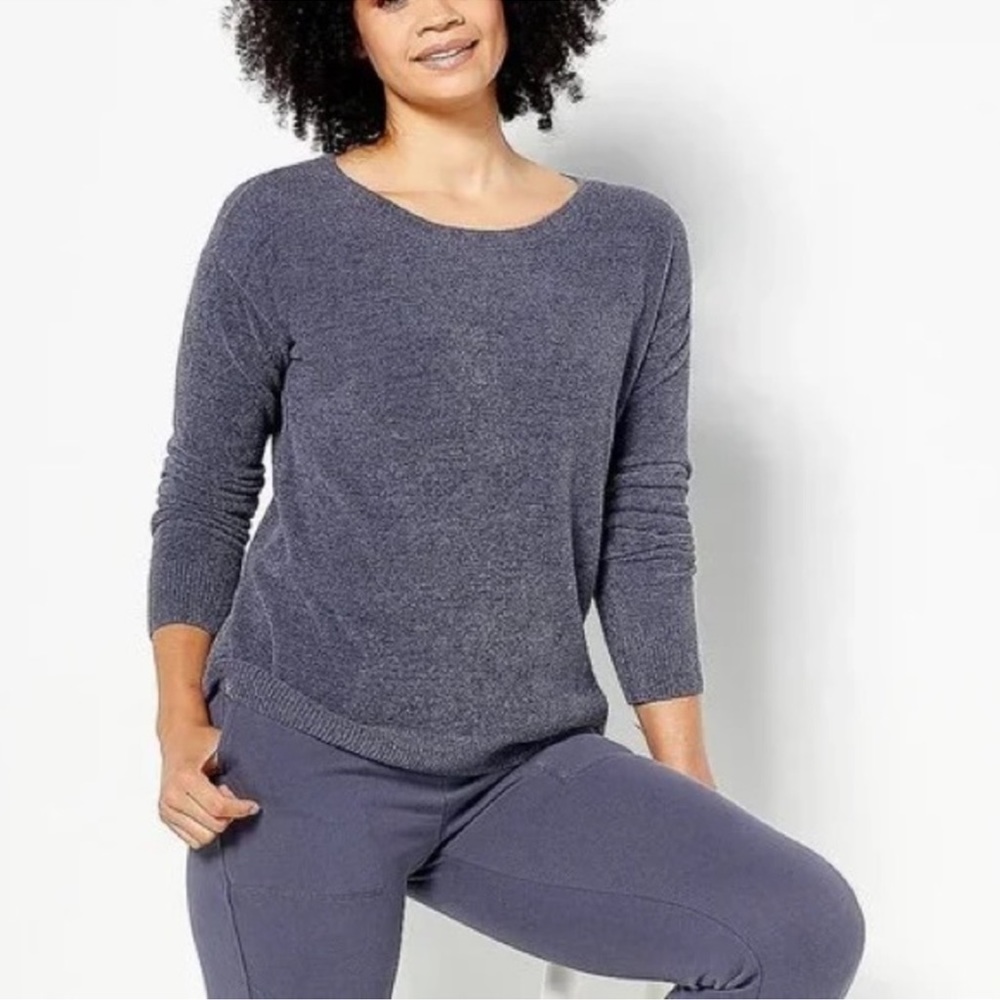 Barefoot Dreams Cozychic Lite Crewneck Pullover Sweater Blue Size M